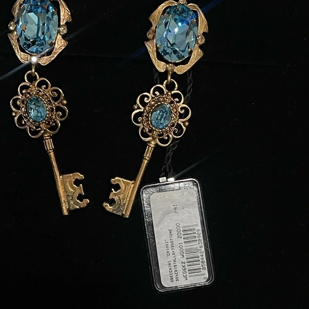 Dolce & Gabbana Gold and Blue Key Earrings - Picture 5 of 7